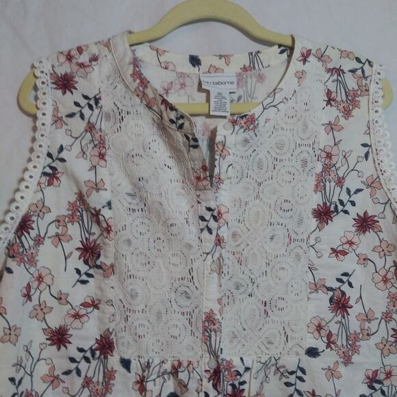Liz Claiborne Linen Natural Sleeveless Button Up Floral Cottagecore Top Size XL - Picture 2 of 5